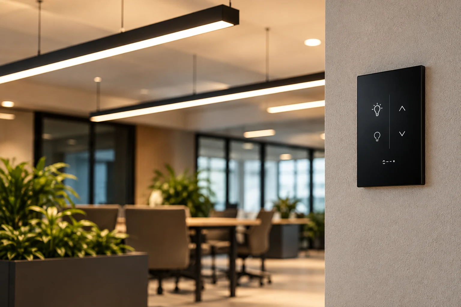 Smart lighting control panel in a modern office
